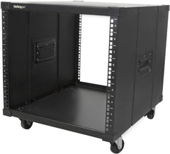 StarTech.com Rack de serveur mobile à cadre ouvert 9U à 4 montants, rack roulant réseau 19" pour espaces étroits, petit rack de données avec roulettes, TAA