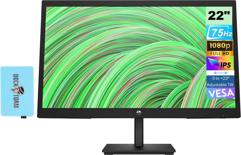 Moniteur HP V22v G5 FHD, 21,45 pouces, VA, Full HD (1 920 x 1 080), 200 nits, Statique : 3 000