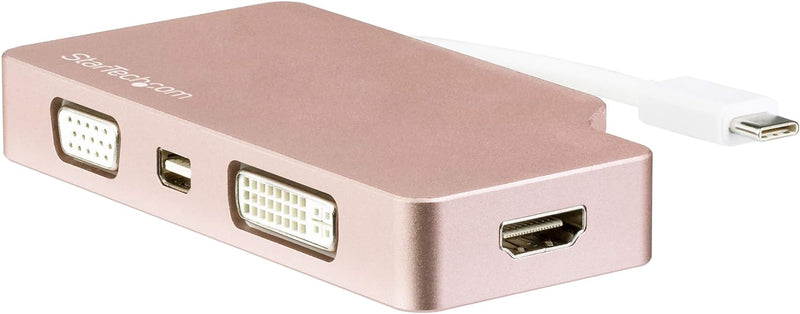 StarTech.com USB C Multiport Video Adapter 4K/1080p - USB Type C to HDMI, VGA, DVI or Mini DisplayPort Monitor Adapter - Rose Gold