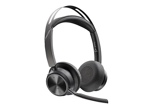 LES ÉQUIPES MICROSOFT HP POLY VOYAGER FOCUS 2-M CERTIFIÉES AVEC CASQUE SUR SUPPORT DE CHARGE