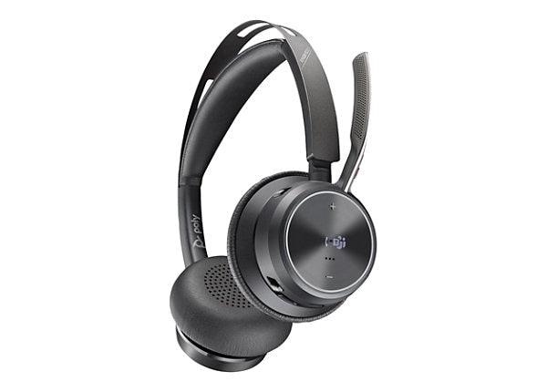 LES ÉQUIPES MICROSOFT HP POLY VOYAGER FOCUS 2-M CERTIFIÉES AVEC CASQUE SUR SUPPORT DE CHARGE