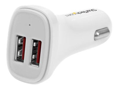 Star Tech.com Chargeur de voiture USB double port – Blanc – Haute puissance 24 W/4,8 A – Chargeur de voiture USB 2 ports – Chargez deux tablettes à la fois
