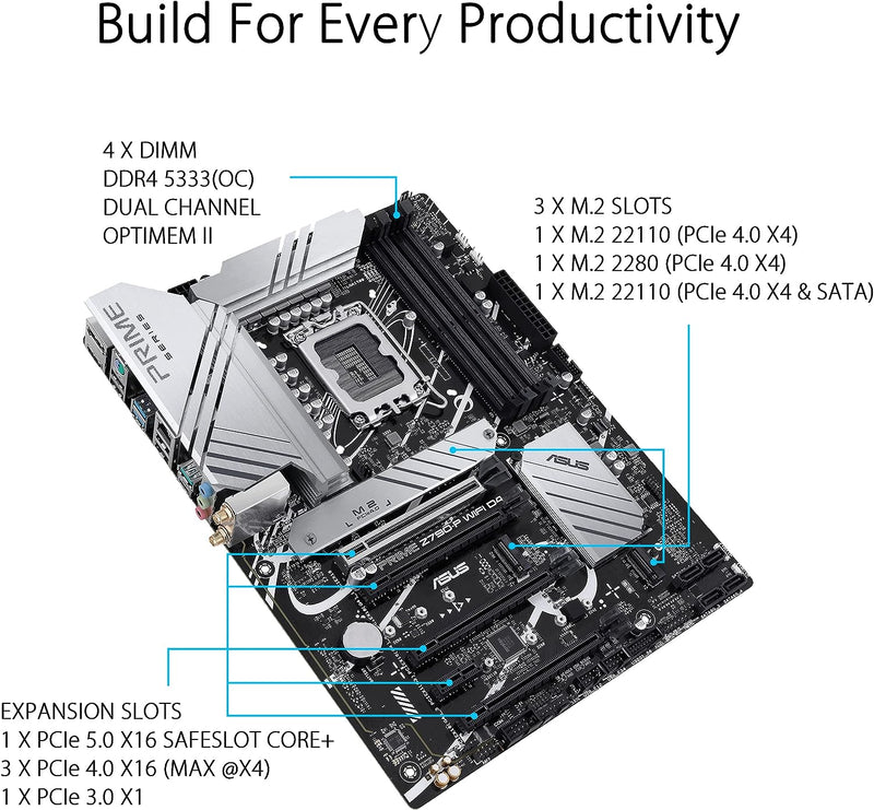 ASUSPRIME Z790-P WIFI D4 PRISE INTEL LGA1700 POUR 12E ET 13E GEN 4DDR4128GB ATX