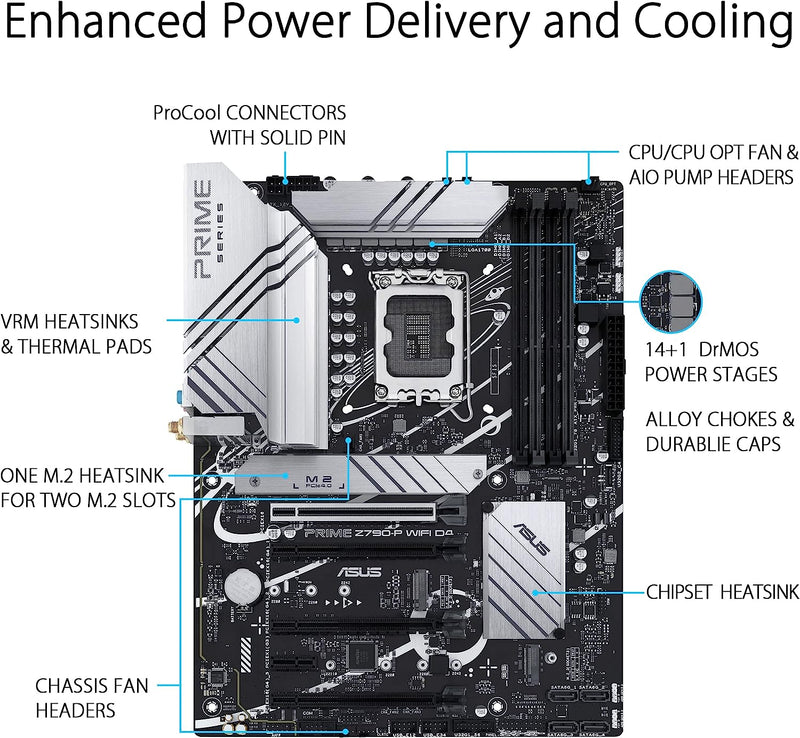 ASUSPRIME Z790-P WIFI D4 PRISE INTEL LGA1700 POUR 12E ET 13E GEN 4DDR4128GB ATX