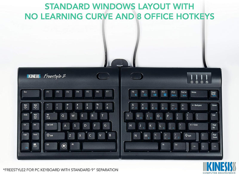 Kinesis Freestyle2 Keyboard for PC, US English Legending, Black, 9 inch maximum