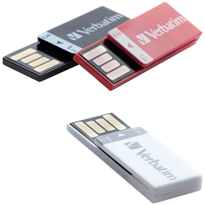 Verbatim 8GB Clip-It USB Flash Drive - 3pk - Black, White, Red