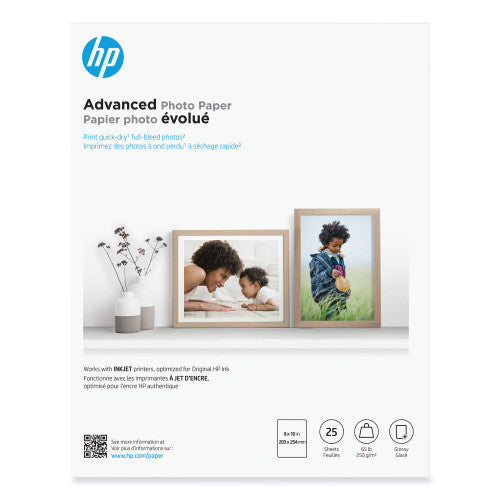 Papier photo brillant HP Advanced 65 lb 8 x 10 pouces 203 x 254 mm 25 feuilles