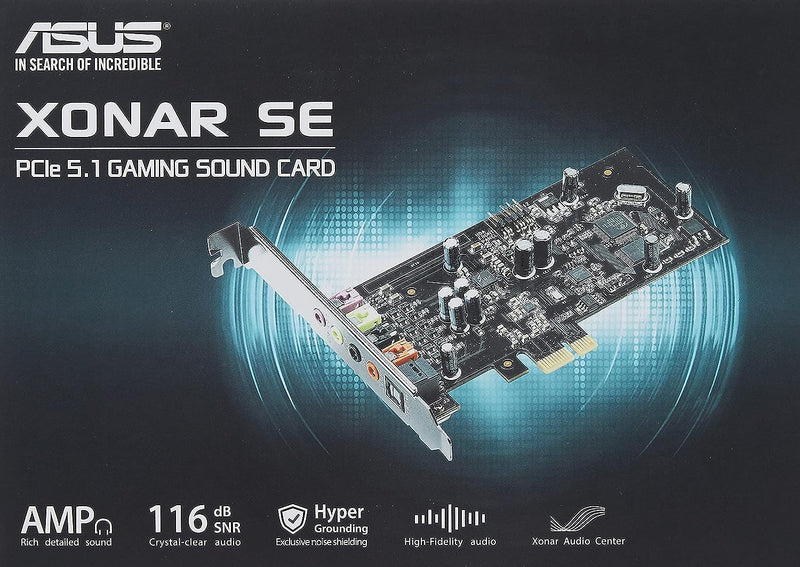 Carte son de jeu ASUS Xonar SE 5.1 ​​canaux 192 kHz/24 bits haute résolution 116 dB SNR PCIe