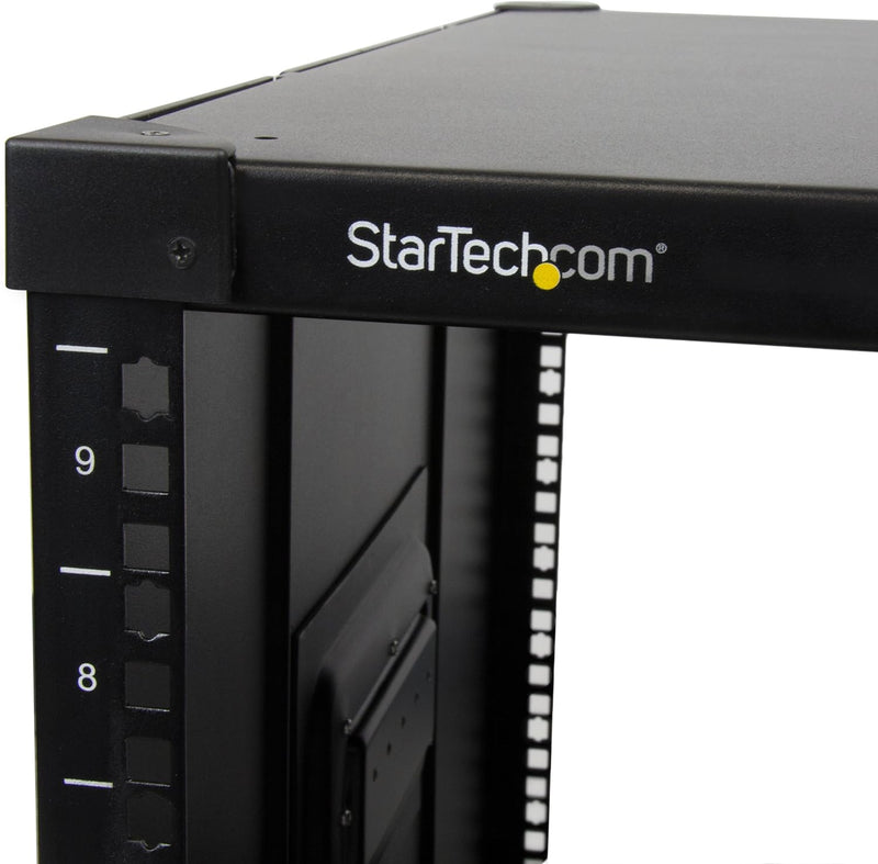 StarTech.com Rack de serveur mobile à cadre ouvert 9U à 4 montants, rack roulant réseau 19" pour espaces étroits, petit rack de données avec roulettes, TAA