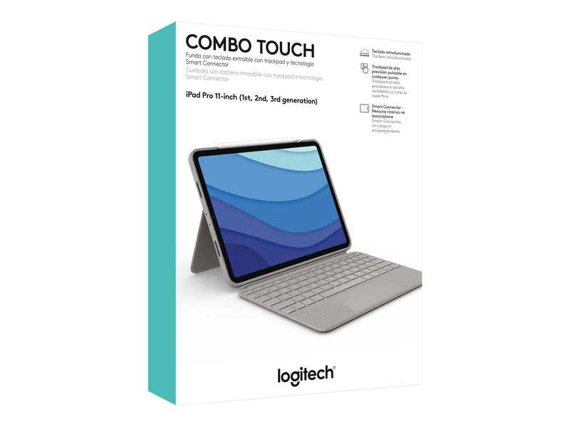 Logitech Combo Touch Keyboard/Cover Case for 11" Apple iPad Pro (3rd Generation), iPad Pro (2nd Generation), iPad Pro Tablet - Sand