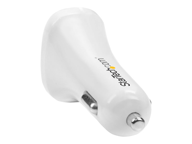 Star Tech.com Dual Port USB Car Charger - White - High Power 24W/4.8A - 2 port USB Car Charger - Charge two tablets at once
