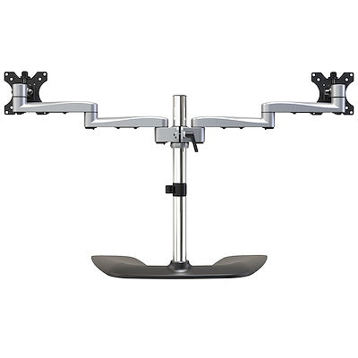 StarTech.com Support double pour écran, support ergonomique pour écran de bureau pour écrans VESA jusqu'à 32" (17,6 lb/8 kg), autoportant réglable, argent