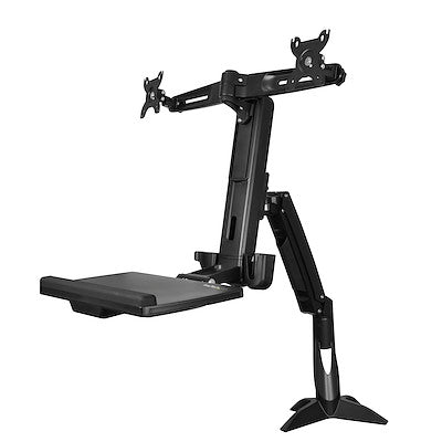 Desk mount sit-stand dual monitor arm supports VESA mount displays up to 24-in (