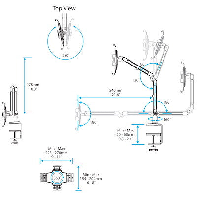 StarTech.com Bras pour tablette sur bureau - Articulé - Pour tablettes de 9" à 11" - Support pour tablette iPad ou Android - Verrouillable - Acier - Blanc