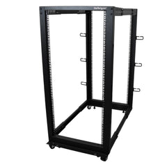 StarTech.com 4-Post 25U Mobile Open Frame Server Rack, 19in Network Rack with Casters, Rolling Rack for Computer/AV/Data/IT Equipment