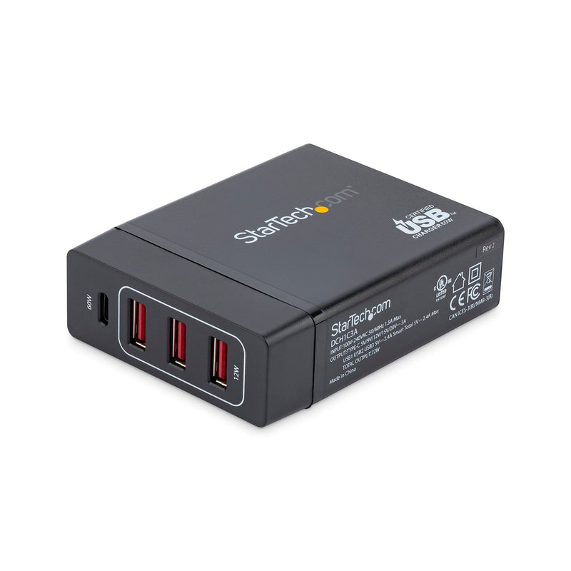 60W USB-C PD3.0 Universal Laptop Power Adapter Charging Hub - 3x USB-A ports (To