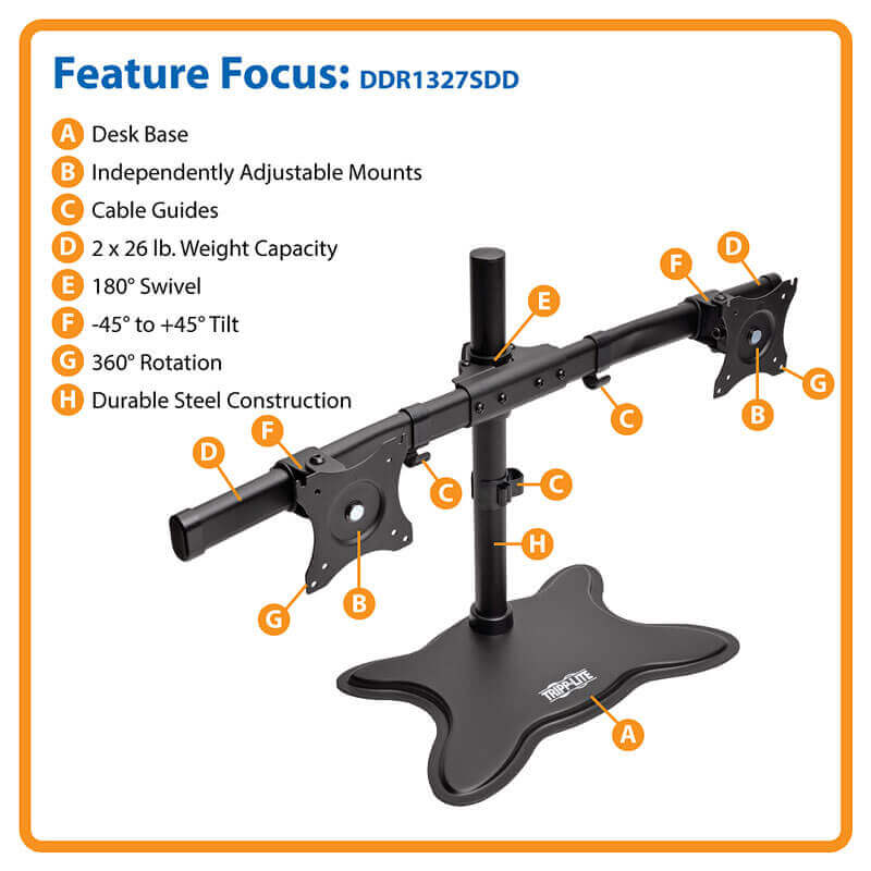 Tripp Lite Support de bureau double pour écrans plats de 13" à 27"