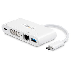 StarTech.com Adaptateur multiport USB C vers vidéo DVI-D (numérique) - 60 W PD Passthrough/GbE/USB-A - Mini station d'accueil USB Type-C/Thunderbolt 3 portable 