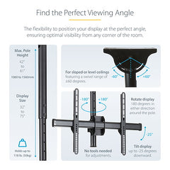 StarTech.com Ceiling TV Mount - 3.5' to 5' Pole - 32 to 75