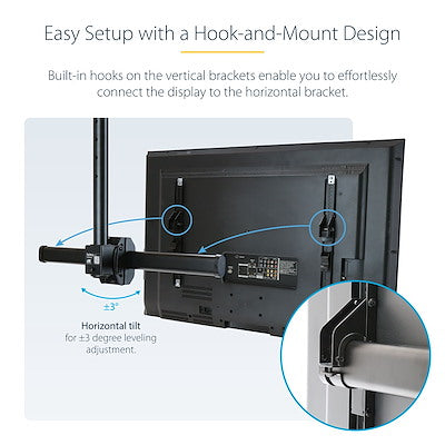 StarTech.com Ceiling TV Mount - 8.2' to 9.8' Long Pole - 32 to 75" TVs with a weight capacity of up to 110 lb. (50 kg) - Telescopic pole can extend from 8.2 to 9.8' (2.5 to 3 m) - Ceiling mount swivels +60 /-60 degrees to adjust to your ceiling - Swivel t