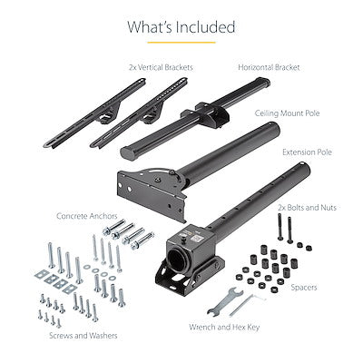 Support TV  - Poteau court de 1,8' à 3' - Téléviseurs de 32 à 75" avec une capacité de poids allant jusqu'à 110 lb (50 kg) -  22" à 33,5" (560 à 910 mm ) - Le support de plafond pivote de +60 / -60 degrés pour s'adapter à votre plafond - Pivotant