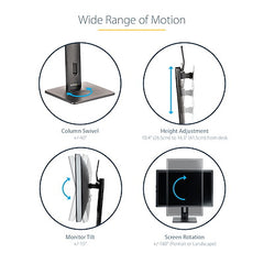 StarTech.com Support d'écran unique sur pied, support de bureau ergonomique réglable en hauteur, pour écrans à montage VESA jusqu'à 32