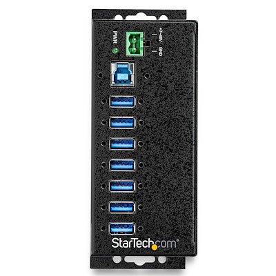 StarTech.com Hub USB 7 ports avec adaptateur secteur - Hub de données USB 3.0 industriel en métal - Hub USB 3.1 Gen 1 5 Gbit/s montable sur rail Din, mural et sur bureau 