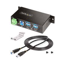 StarTech.com Hub USB géré à 4 ports, boîtier industriel en métal robuste, protection ESD et contre les surtensions, montable sur mur/bureau/rail DIN, USB 5 Gbit/s 