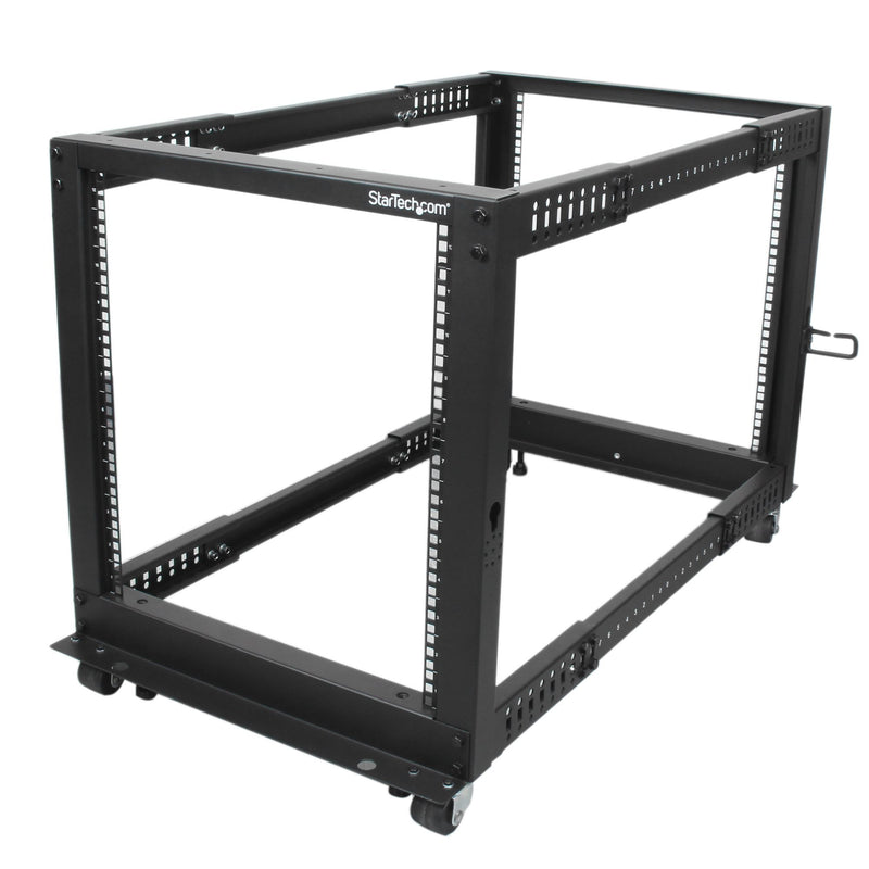 StarTech.com 4-Post 12U Mobile Open Frame Server Rack, 19" Network Rack with Casters, Rolling Rack for Computer/AV/Data/IT Equipment