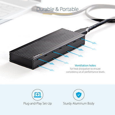 StarTech.com Boîtier USB-C (10 Gbit/s) vers M.2 NVMe SSD - Boîtier portable M.2 PCIe en aluminium - 1 Go/s en lecture et écriture - Mac et PC