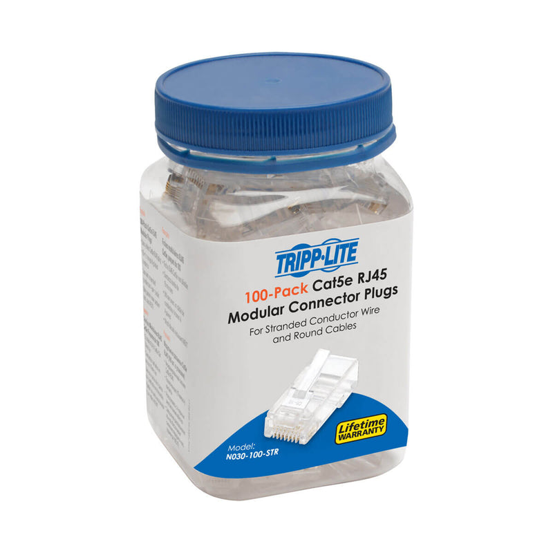 Connecteur modulaire Tripp Lite RJ45 pour conducteur UTP à torons ronds, 4 paires Cat5e, paquet de 100