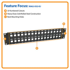 Tripp Lite N062-032-KJ 32 ports 2U RackMount non blindé Keystone vierge/Panneau de brassage multimédia