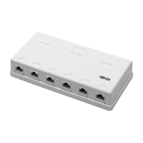 Pre-Configured Unshielded Cat6 6-Port Surface-Mount Box, 110 IDC, RJ45, White