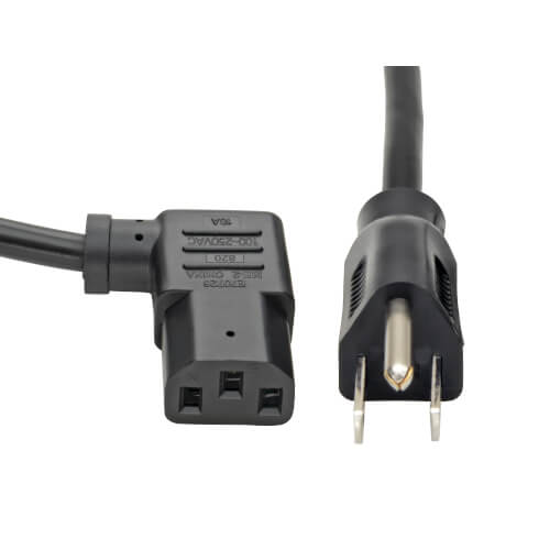 Tripp Lite 10ft Computer Power Cord Cable 5-15P to Right Angle C13 10A 18AWG 10'