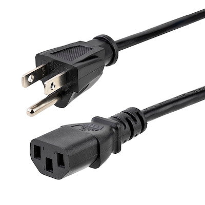 StarTech.com 12ft (3.6m) Computer Power Cord, NEMA 5-15P to C13, 10A 125V 18AWG, Black Replacement AC PC Power Cord TV/Monitor Power Cable