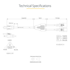 StarTech.com Cordon d'alimentation en Y pour ordinateur de 3 m, NEMA 5-15P vers C13, 10 A 125 V, 18 AWG, cordon d'alimentation PC de remplacement noir, câble d'alimentation TV/moniteur