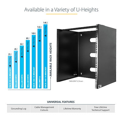 StarTech.com Rack mural 14U, 14 pouces de profondeur, rack réseau mural 19 pouces, support de panneau de brassage mural pour équipement de commutation/informatique