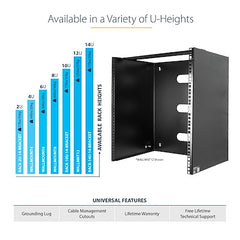 StarTech.com Rack mural 14U, 14 pouces de profondeur, rack réseau mural 19 pouces, support de panneau de brassage mural pour équipement de commutation/informatique
