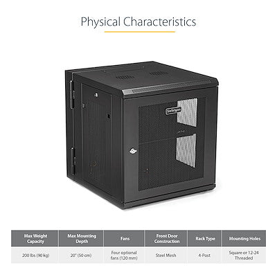 StarTech.com 12U 19" Wall Mount Network Cabinet - 20" Deep Hinged Locking IT Data Enclosure - Flexible Vented Rack w/Shelf - Switch Depth