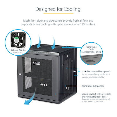 StarTech.com 12U 19" Wall Mount Network Cabinet - 16" Deep Hinged Locking Flexible IT Data Equipment Rack Vented Switch Enclosure w/Shelf