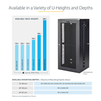 StarTech.com 12U 19" Wall Mount Network Cabinet - 16" Deep Hinged Locking Flexible IT Data Equipment Rack Vented Switch Enclosure w/Shelf