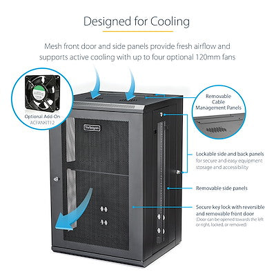 StarTech.com 18U 19" Wall Mount Network Cabinet - 16" Deep Hinged Locking Flexible IT Data Equipment Rack Vented Switch Enclosure w/Shelf