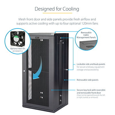 StarTech.com Armoire réseau murale 26U 19" - 16" de profondeur, verrouillage à charnière, flexible pour équipement de données informatiques, boîtier de commutation ventilé avec étagère 