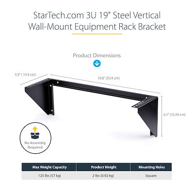 StarTech.com Support de rack vertical mural 3U 19", support de montage mural pour panneau de brassage pour équipement AV/IT, rack 3U pour armoire/salle de serveurs