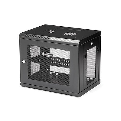 StarTech.com 2 Post 9U 19" Wall Mount Network Cabinet Adjustable 6-15"- Locking Vented IT Equipment/Switch Rack Enclosure /Shelf/Hook&Loop