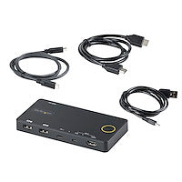 StarTech.com Commutateur KVM hybride USB-A + HDMI et USB-C à 2 ports, moniteur HDMI 2.0 4K 60 Hz unique, commutateur KVM HDMI compact pour ordinateur de bureau et/ou ordinateur portable