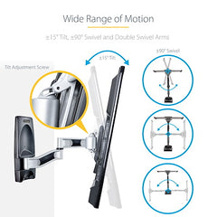 StarTech.com Support mural articulé pour téléviseur, support mural VESA pour téléviseurs incurvés de 65 pouces/99 lb, support mural à profil bas réglable en coin