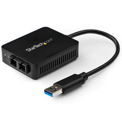 Connect to a Gigabit Ethernet fiber optic network through your laptops USB-A por