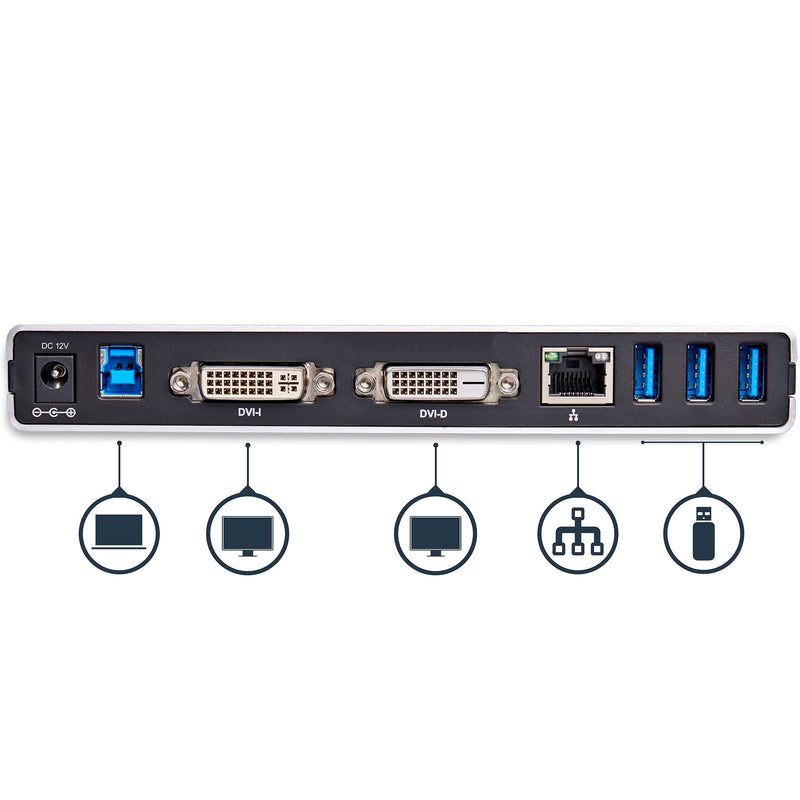 Station d'accueil USB 3.0 à double moniteur - La station d'accueil USB 3.0 inclut DVI vers VGA DVI vers