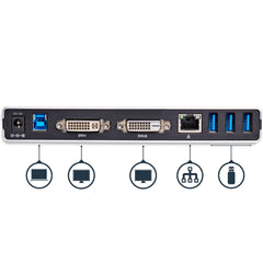 Station d'accueil USB 3.0 à double moniteur - La station d'accueil USB 3.0 inclut DVI vers VGA DVI vers